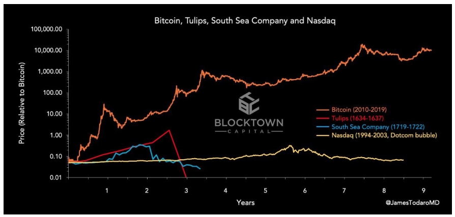 Bitcoin vs. tulipánová mánie a další bubliny. 