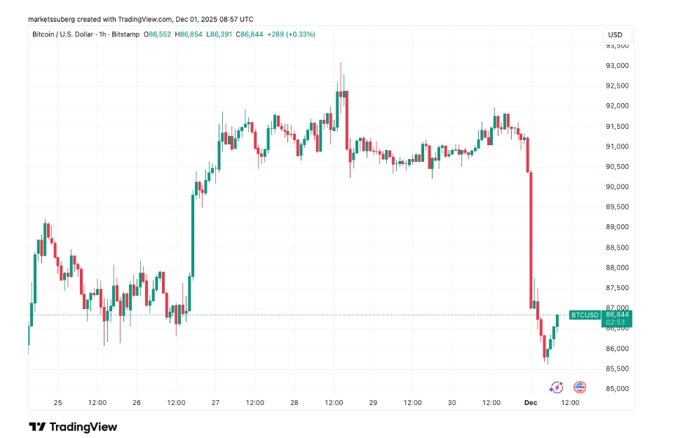 Hodinový graf na BTC/USD s Bart Simpson patternem. 
