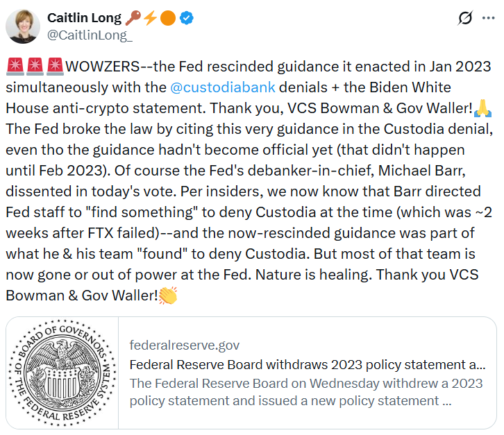 Příspěvek Caitlin Long týkající se směrnice z roku 2023