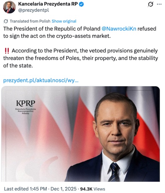 Komentář kanceláře polského prezidenta. Zdroj: x.com