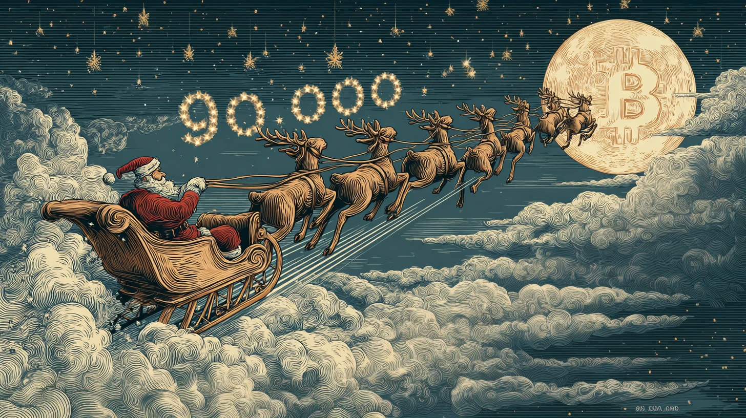 Bitcoin btc santa claus rallye měsíc 90000 USD Midjourney