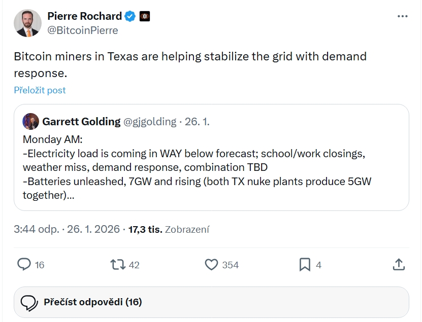 Těžaři bitcoinů v Texasu pomáhají stabilizovat síť.