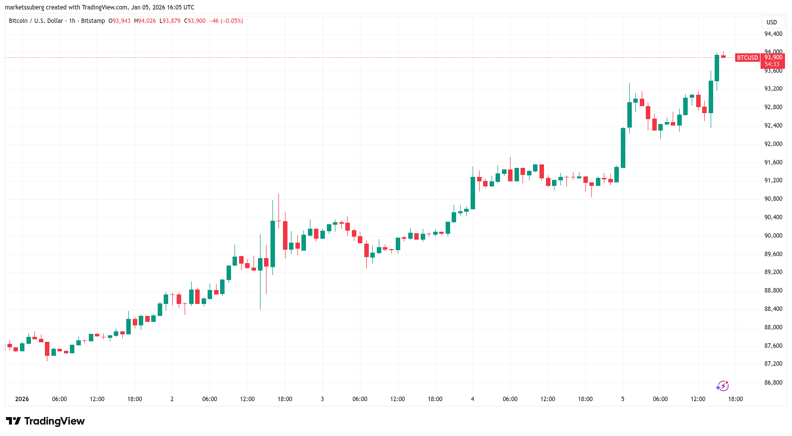 Hodinový graf BTC/USD. Zdroj: Cointelegraph/TradingView