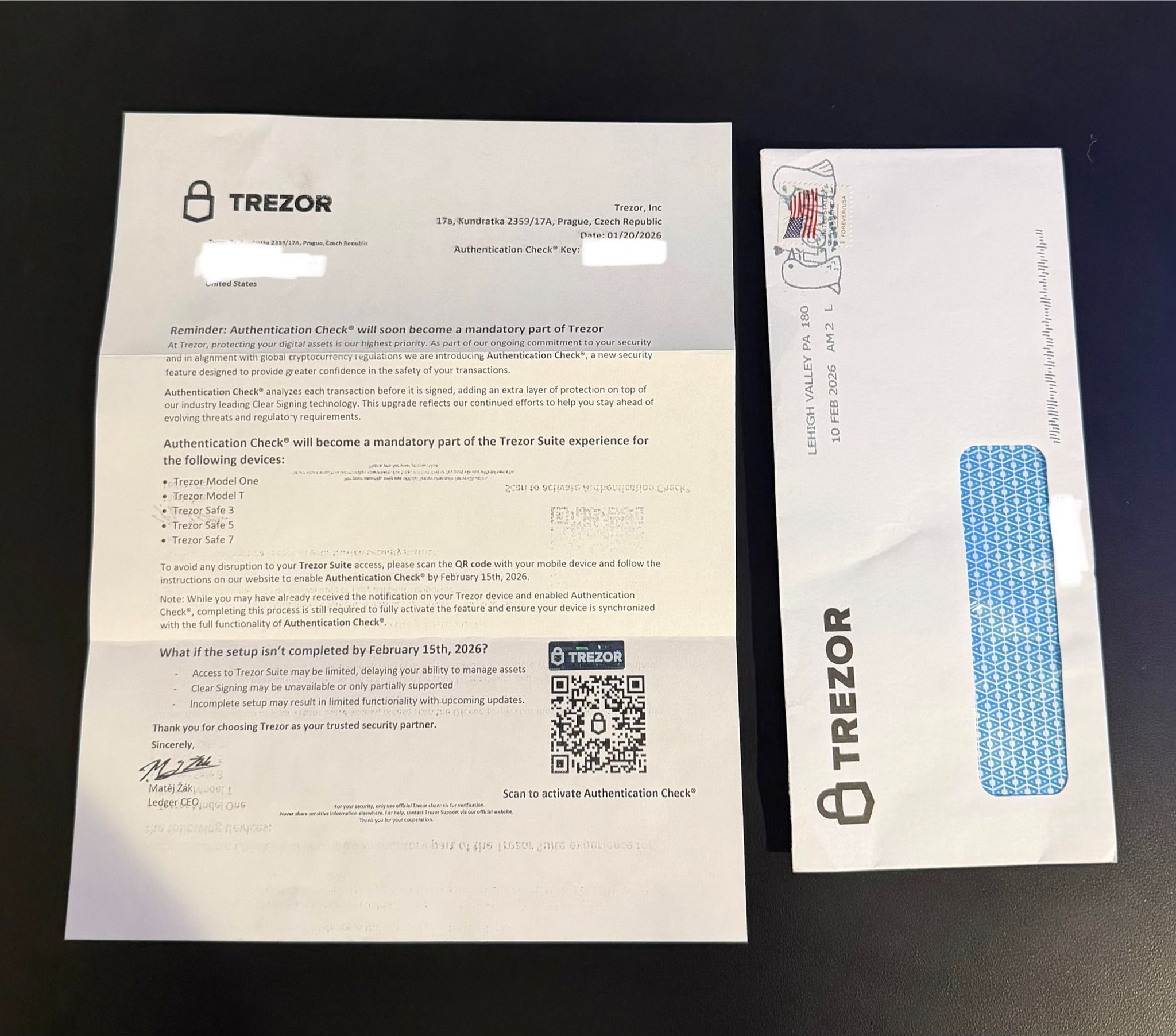 Falešný dopis od údajné společnosti Trezor.
