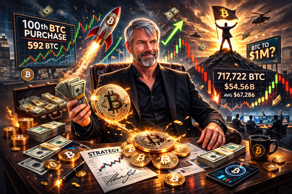 Strategy slaví 100. nákup bitcoinu, přikoupila 592 BTC a drží už přes 717 000 mincí