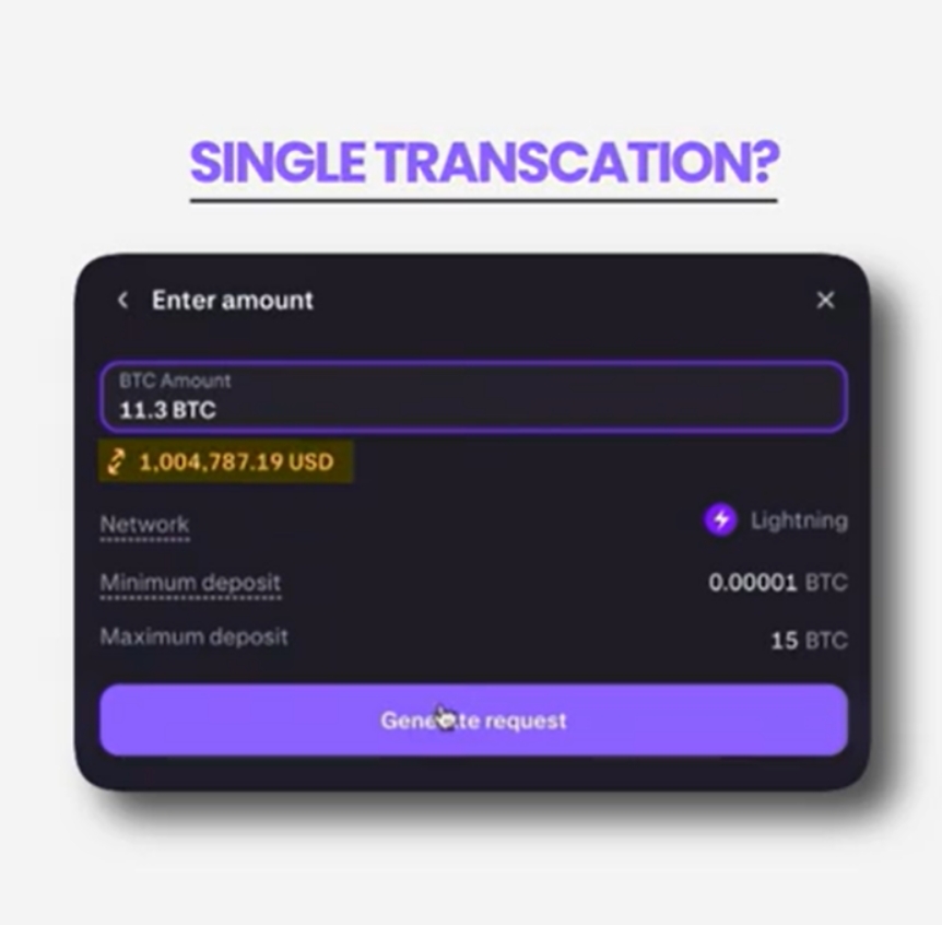 Jeden milion dolarů v jedné transakci Lightningu.