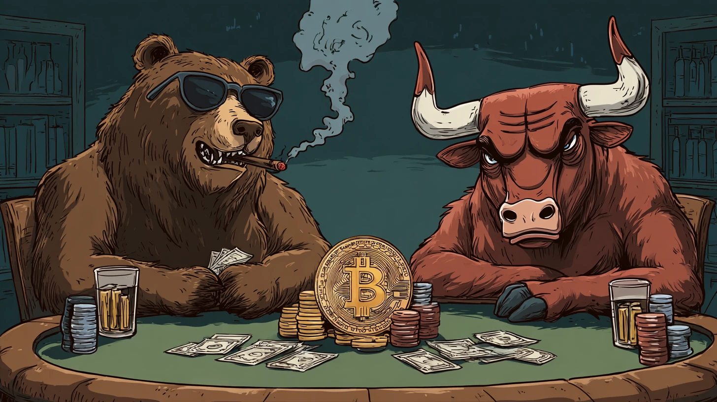 bitcoin btc byci medvedi bull bear opce options expiry Midjourney nahledovy obrazek