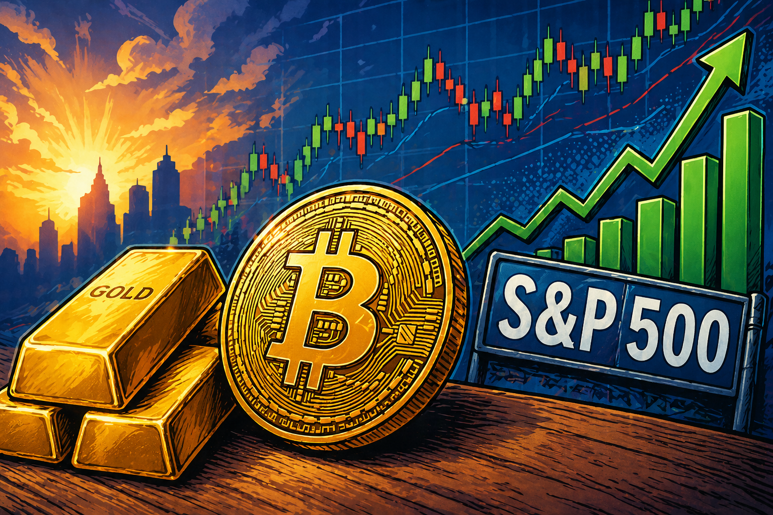 BTC, zlato, akcie
