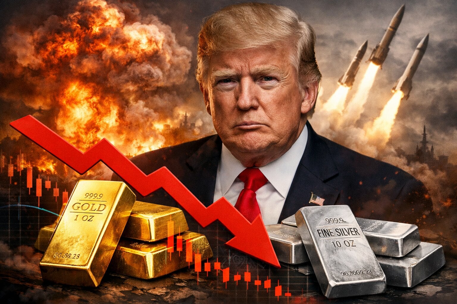 Trump vyděsil globální trhy, jeho projev o válce poslal dolů cenu zlata i stříbra