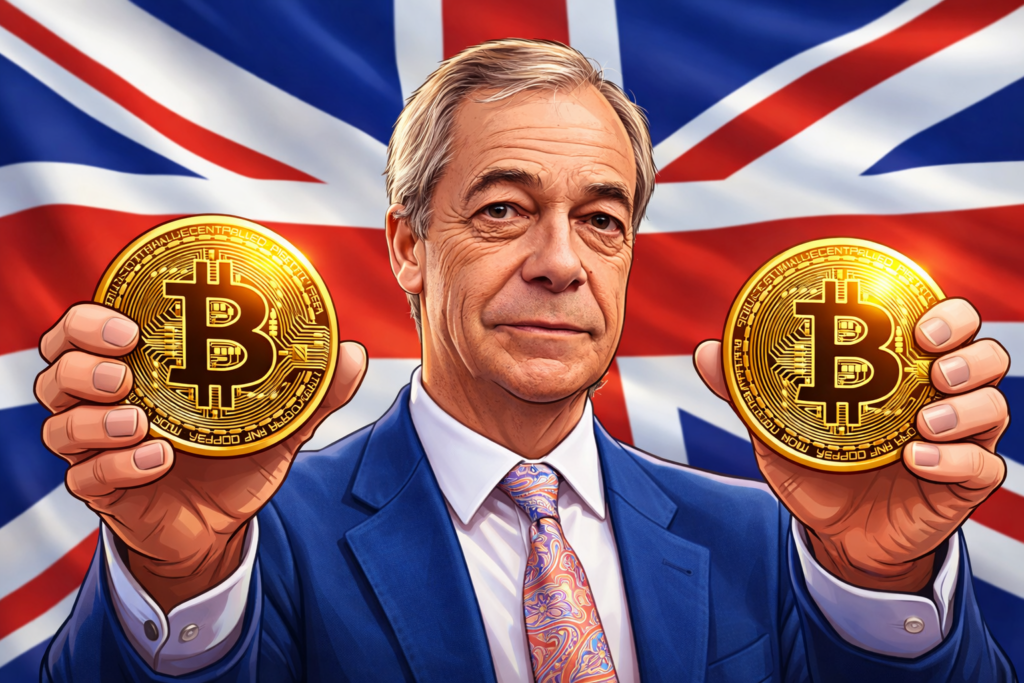 Bitcoin vstupuje do britské politiky: Farage podporuje nákup za miliony
