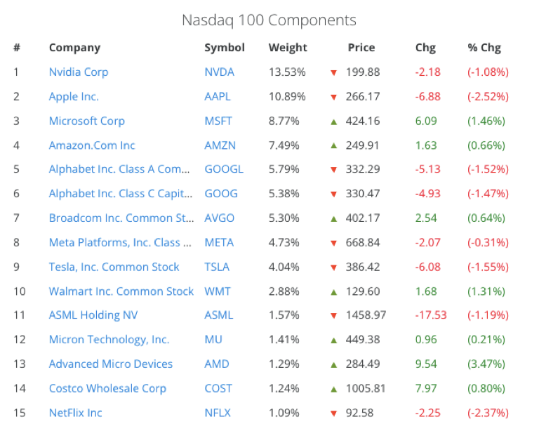 Složení akciového indexu Nasdaq.