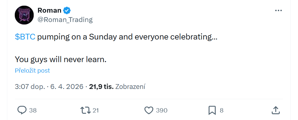 $BTC roste v neděli a všichni slaví. Vy se snad nikdy nepoučíte.