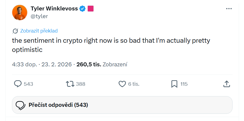 Současný sentiment na kryptoměnovém trhu je natolik negativní, že ve mně paradoxně vyvolává optimismus.