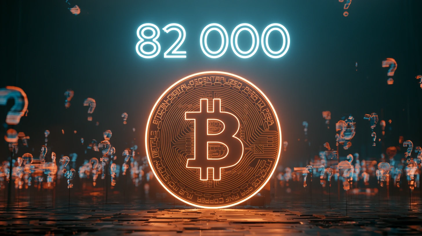 btc bitcoin 82000 logo neon Midjourney nahledovy obrazek