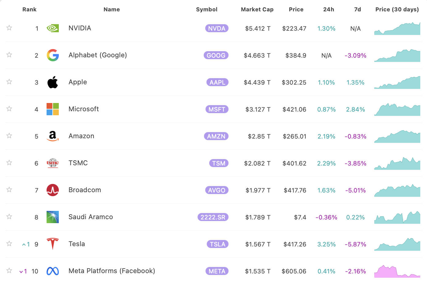 SpaceX se svým IPO míří mezi 10 nejhodnotnějších společnosti na světě. Zdroj: 8marketcap.com