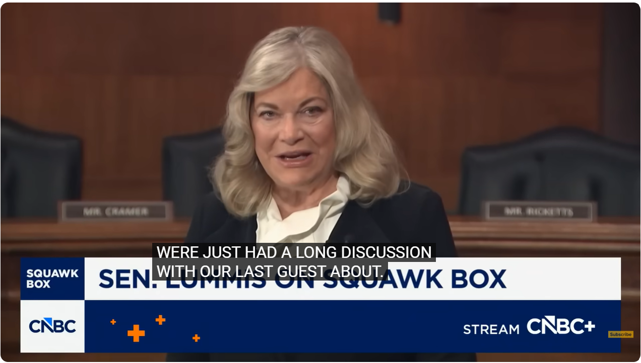 Senátorka Cynthia Lummisová (republikánka za stát Wyoming) vystoupila v pořadu „Squawk Box“, kde diskutovala o budoucnosti zákona CLARITY Act, vyjádřila se k nedávným komentářům generálního ředitele JPMorgan Jamieho Dimona k tomuto návrhu zákona a hovořila také o regulaci predikčních trhů a dalších souvisejících tématech.