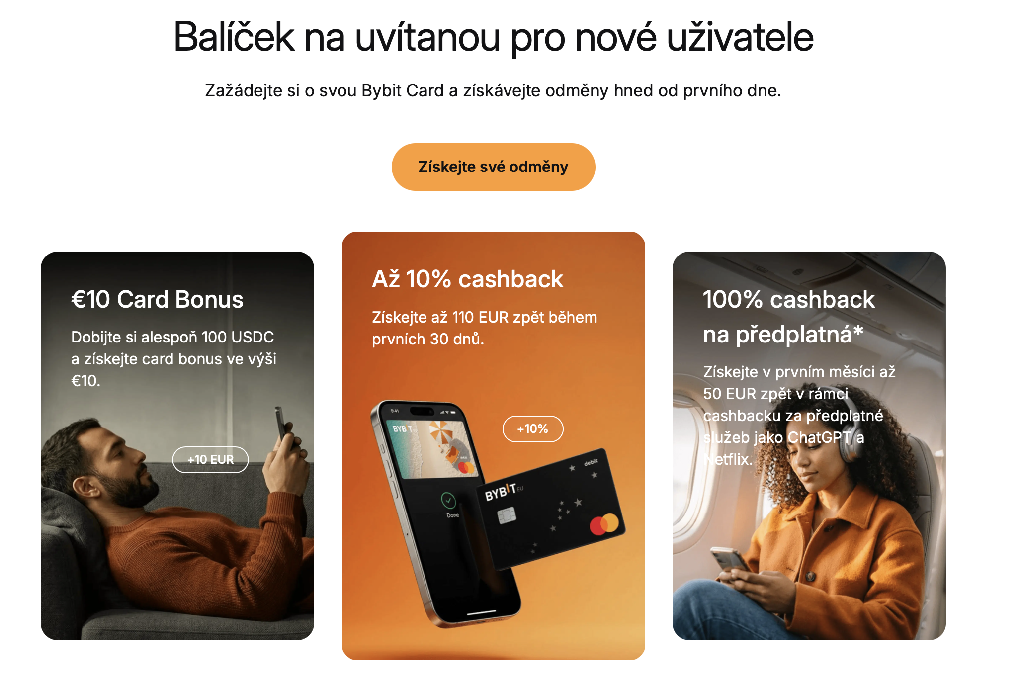 Bybit nabízí ke kartě i zajímavé výhody včetně cashbacku. Zdroj: bybit.eu