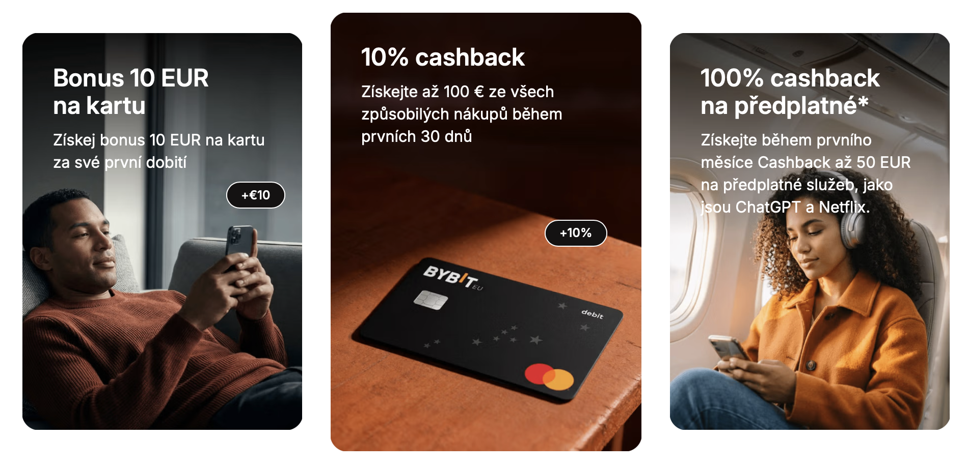 Odměnu získáte také za první dobití Bybit Karty. Zdroj: bybit.eu
