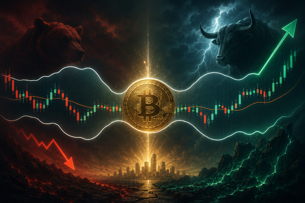 Bitcoin vysílá signál pro obří pohyb. Rozhodne se mezi růstem a pádem?
