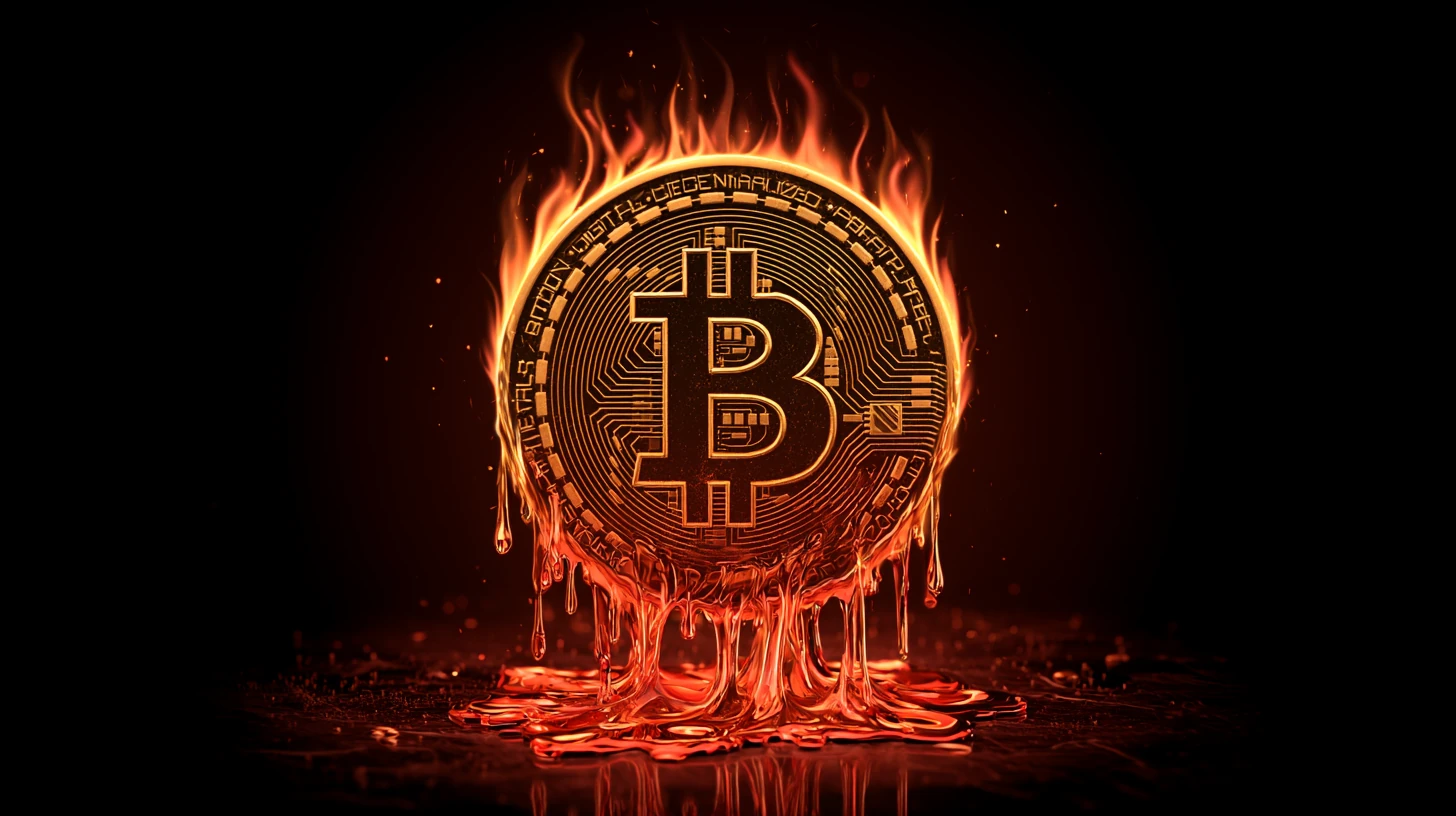 btc bitcoin flames burn red finish pressure usa midjourney nahledovy obrazek