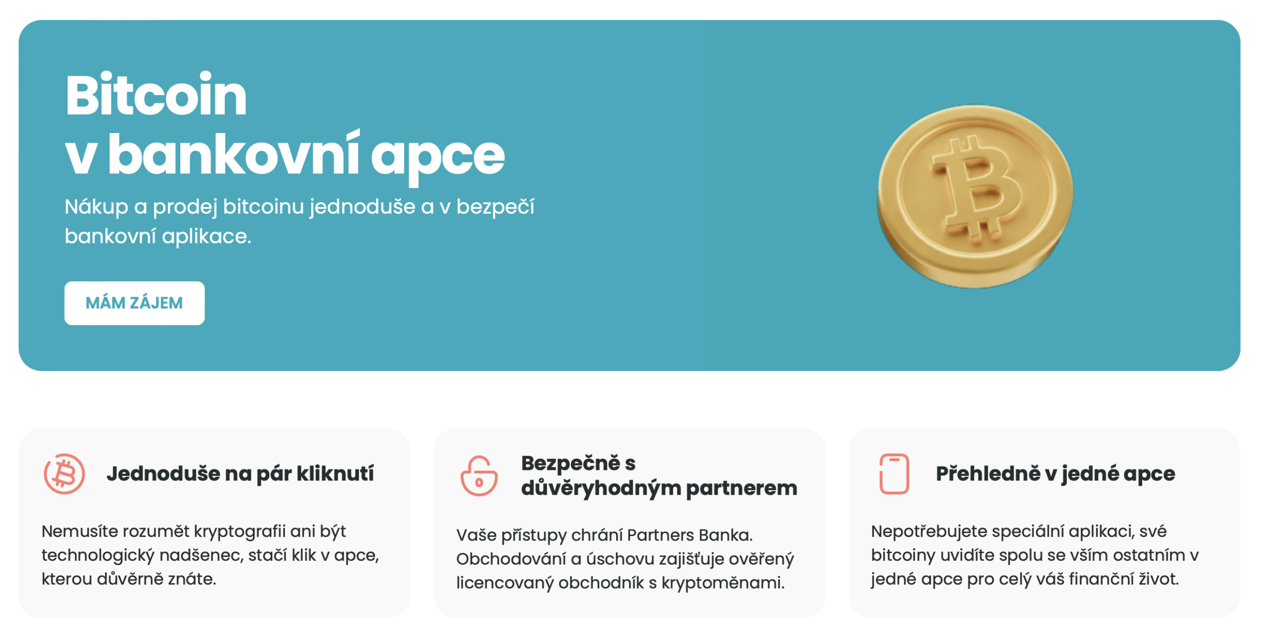 Partner banka začala svým klientům nabízet nákup Bitcoinu. Zdroj: partnersbanka.cz