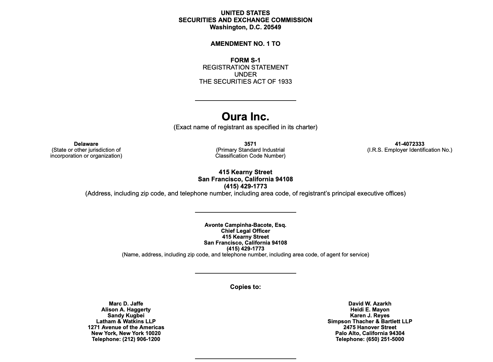 Oura filed for its IPO only a week ago. Source: sec.gov