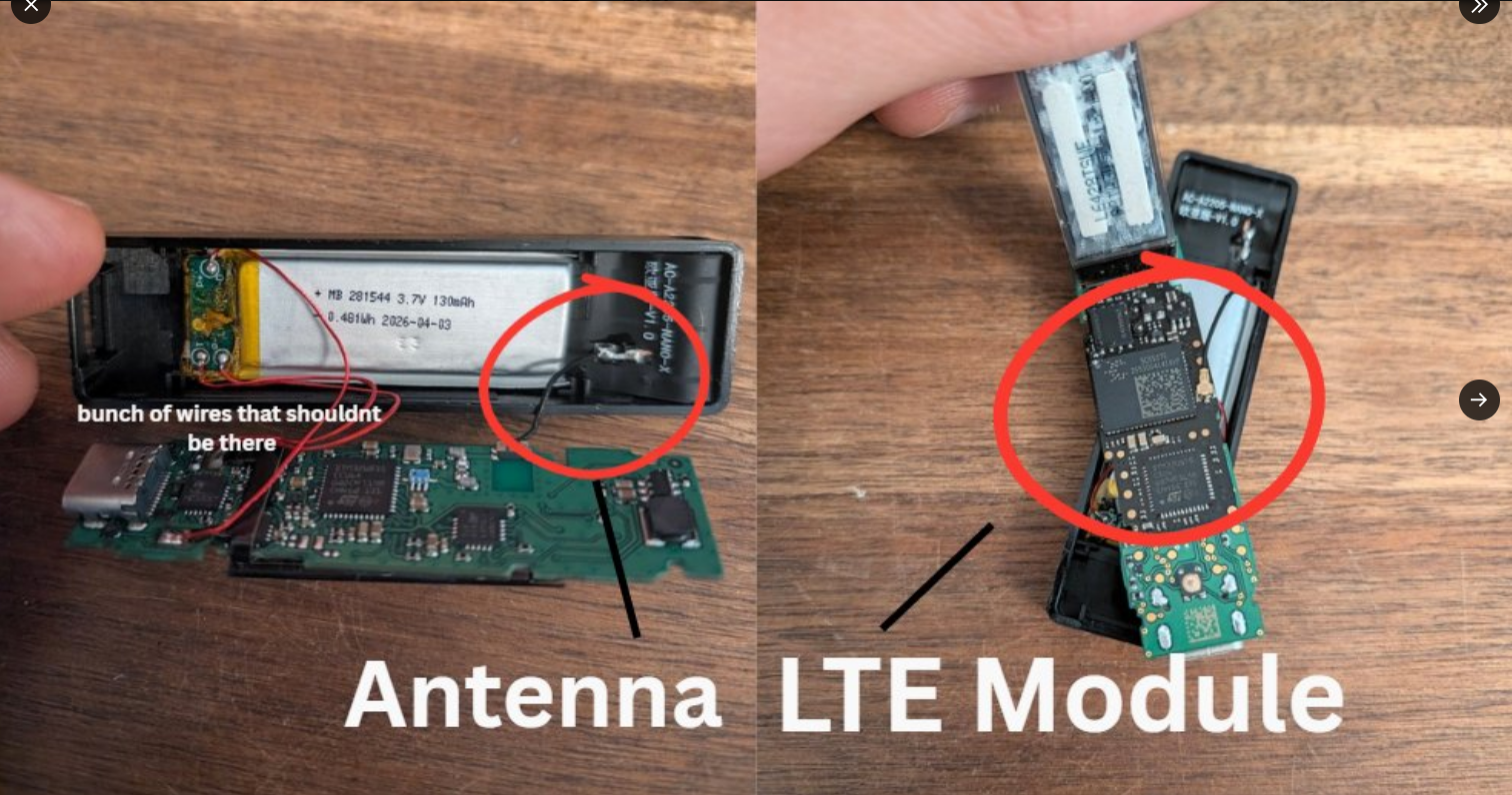 Fotografie zachycují vnitřní části hardwarové peněženky Ledger s neobvyklými vodiči a LTE modulem, které mohou naznačovat zásah do původní konstrukce zařízení. Podobné úpravy mohou útočníkům pomoci narušit bezpečnost peněženky a získat citlivé údaje.